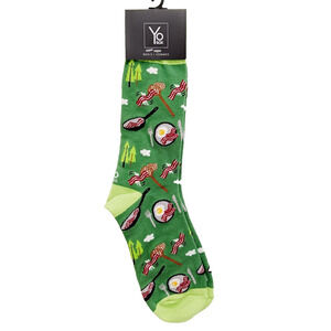 Yo Sox Socks Crew Men Women Camping Breakfast Bacon Eggs Sunny Side Up Wood NWT